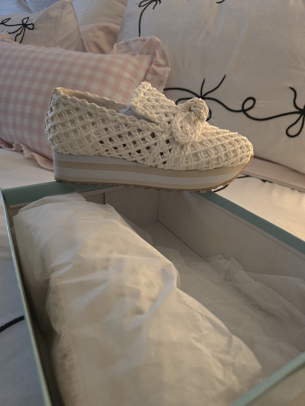 Cream Woven Knotted Platform Mule